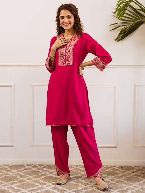 women embroidered bell sleeve ethnic co-ord set - 22037027 - Standard Image - 0