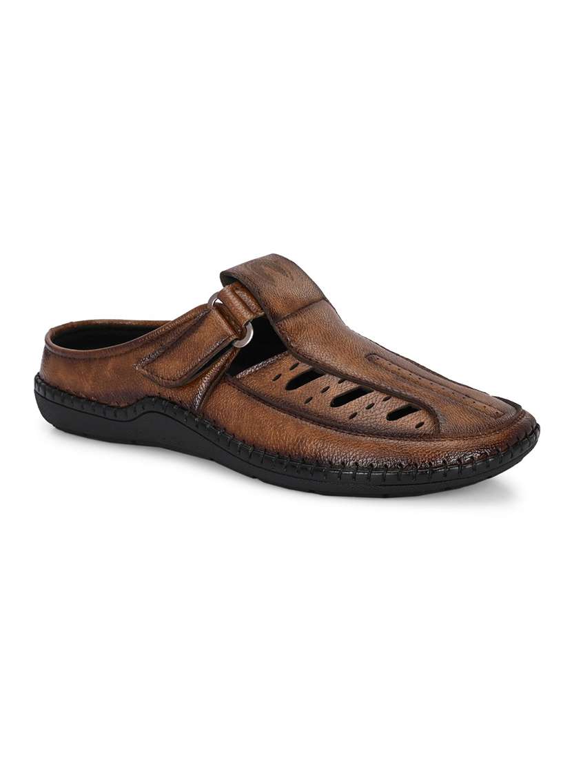 men solid brown slip on sandal - 22037041 - Standard Image - 3