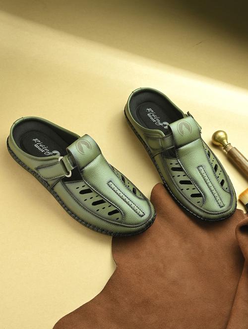 men solid green slip on sandal - 22037042 - Standard Image - 0