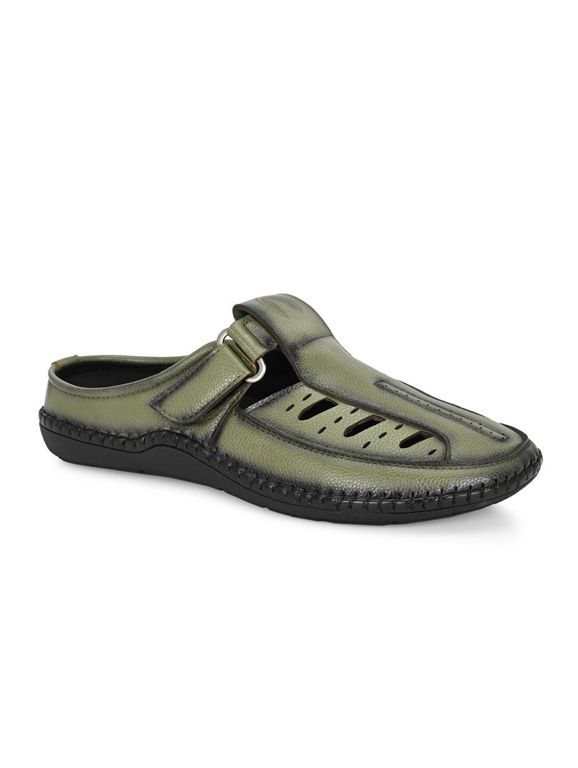 men solid green slip on sandal - 22037042 - Standard Image - 3