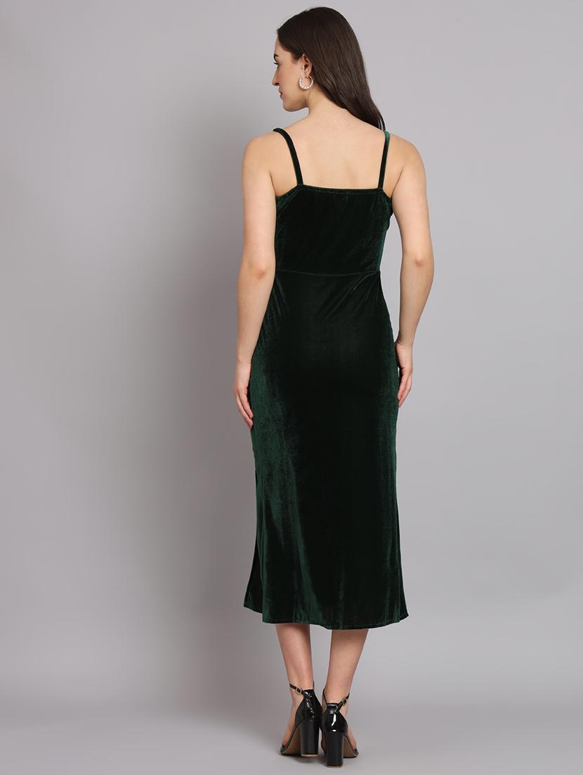 women solid shoulder strap velvet sheath dress - 22037049 - Standard Image - 3