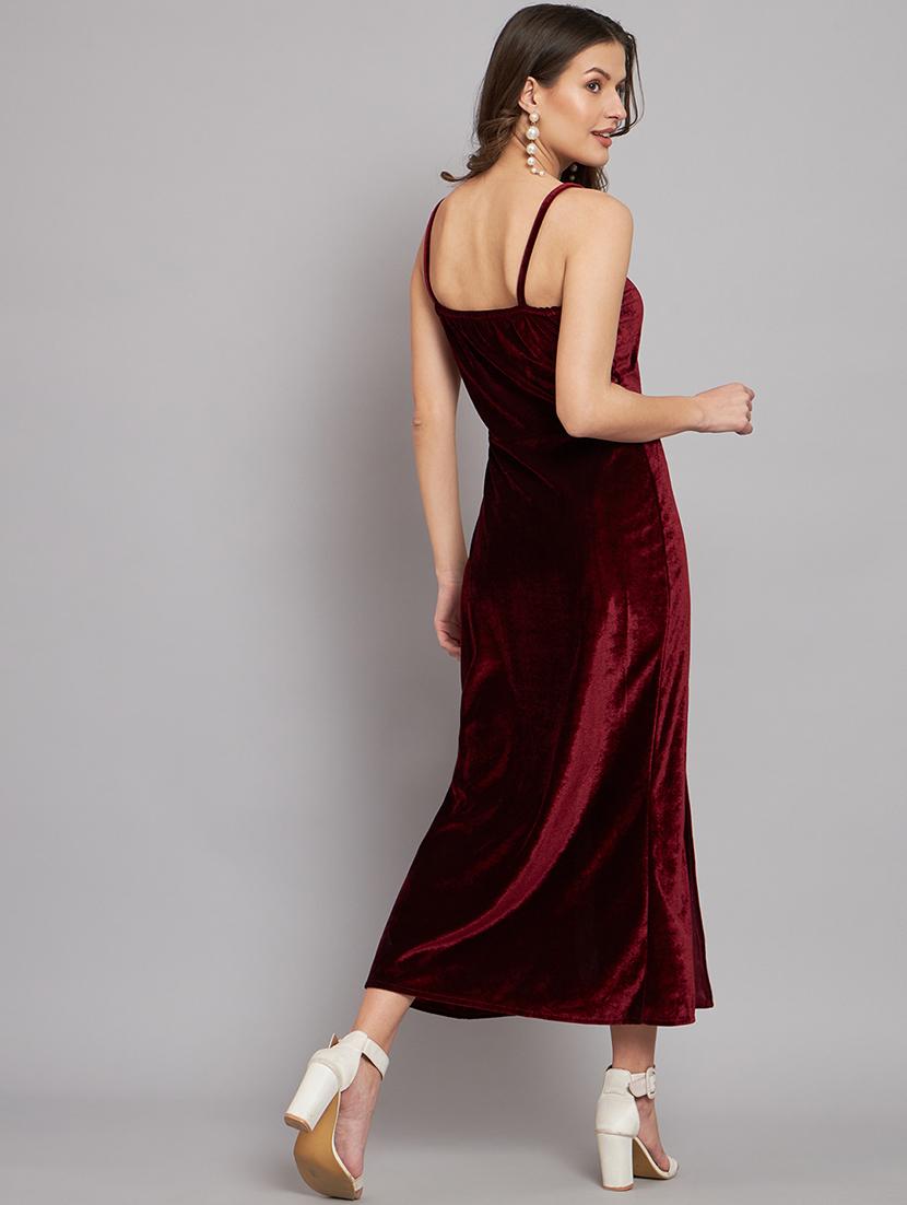 women solid shoulder strap velvet sheath dress - 22037050 - Standard Image - 3
