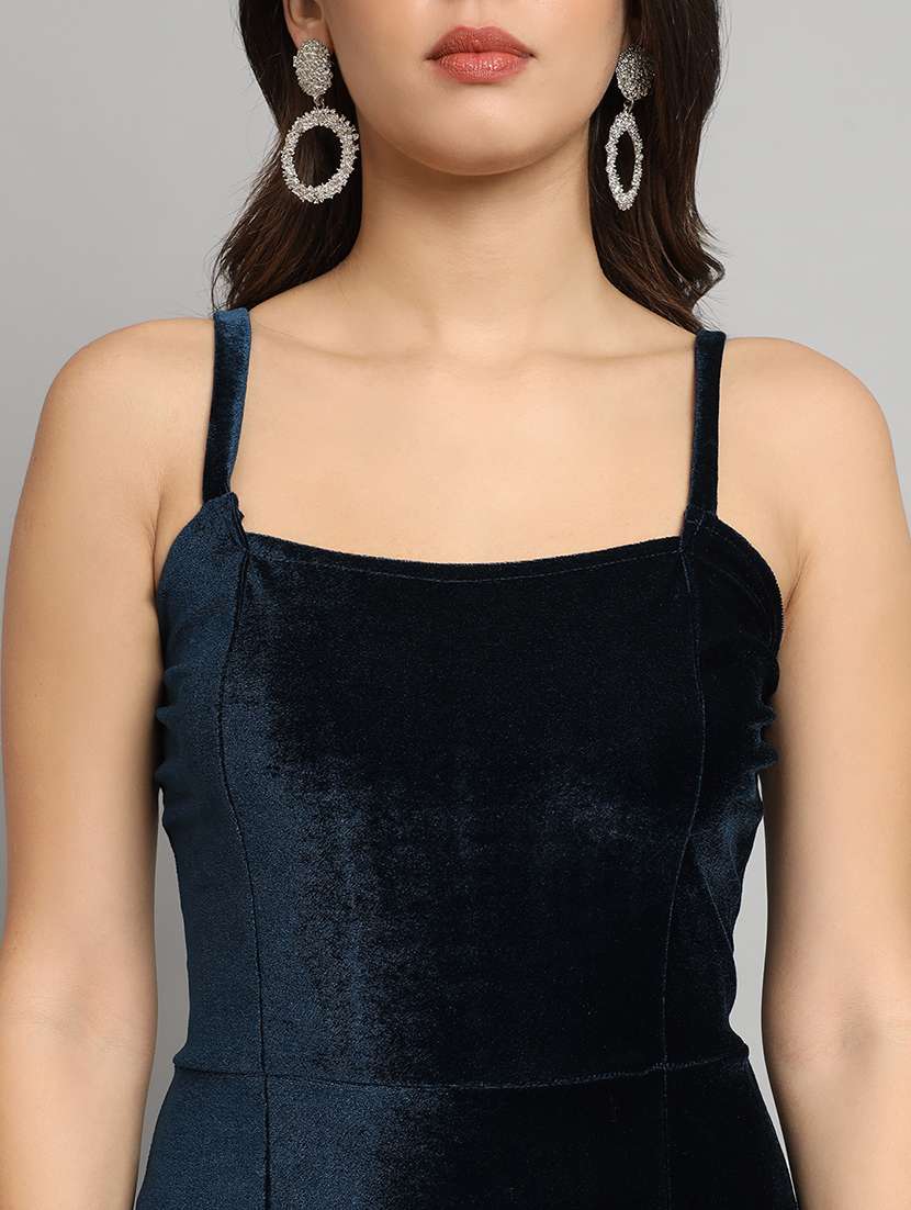 women solid shoulder strap velvet sheath dress - 22037051 - Standard Image - 5
