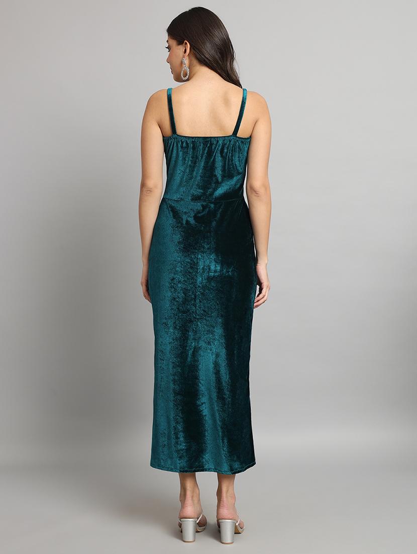 women solid shoulder strap velvet sheath dress - 22037053 - Standard Image - 3