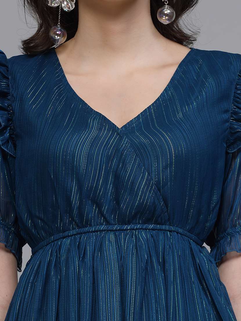 women solid puff sleeve fit & flare dress - 22037055 -  Standard Image - 5