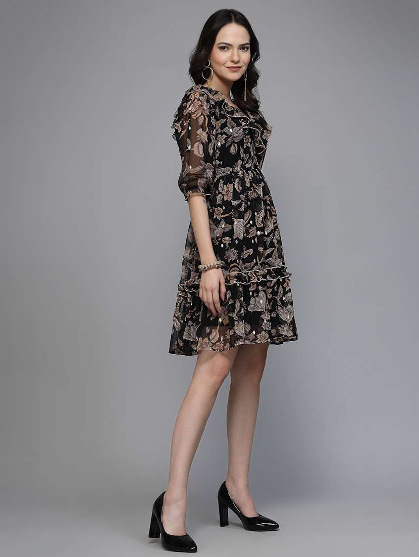women floral print puff sleeve tiered dress - 22037058 - Standard Image - 3