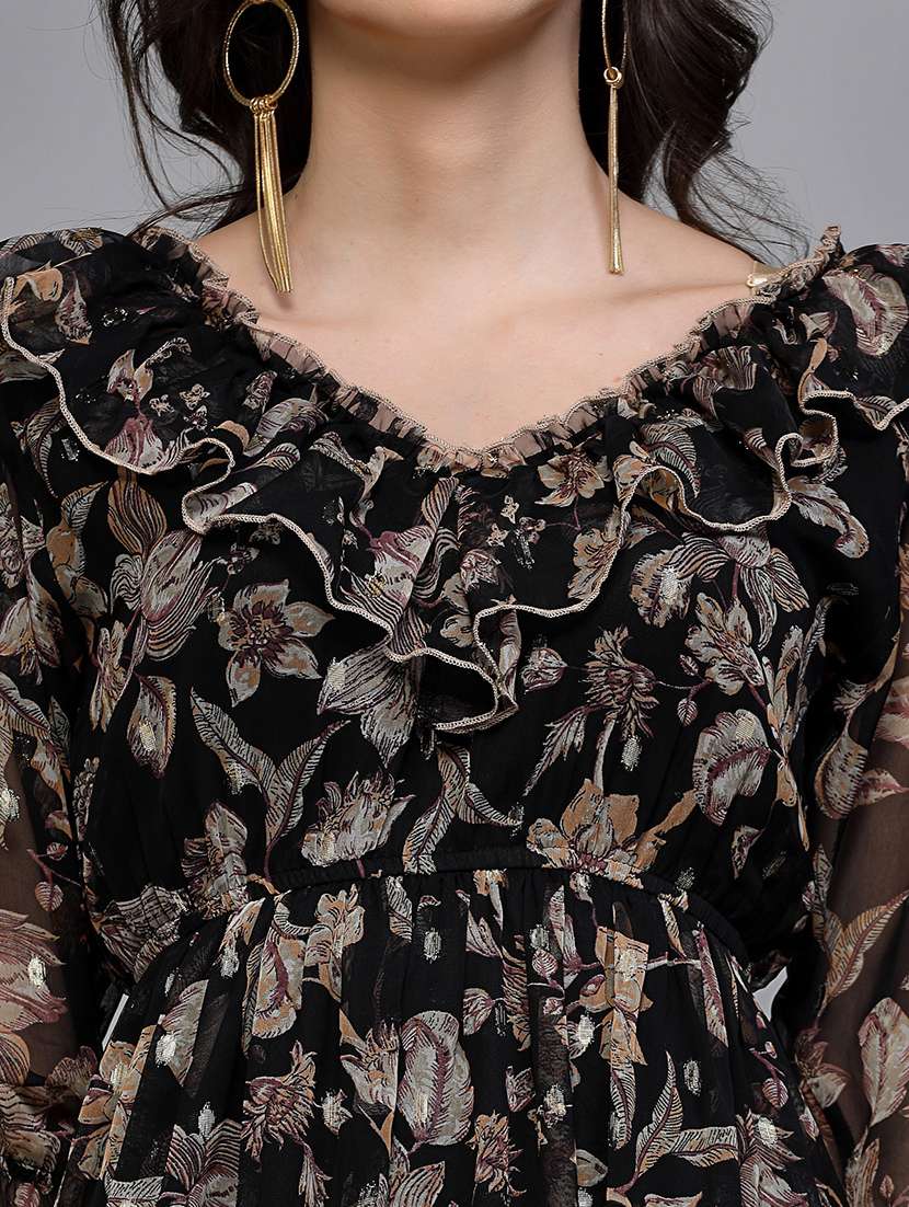 women floral print puff sleeve tiered dress - 22037058 - Standard Image - 5