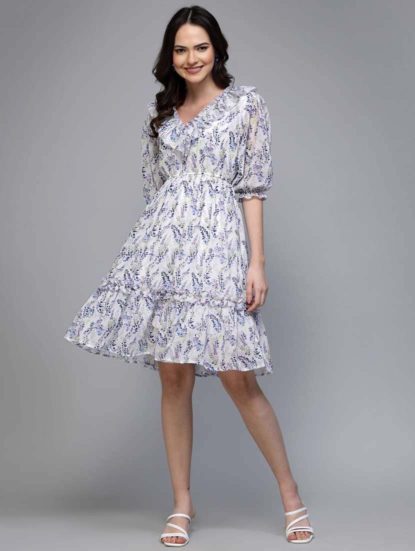 women floral print puff sleeve tiered dress - 22037059 - Standard Image - 3
