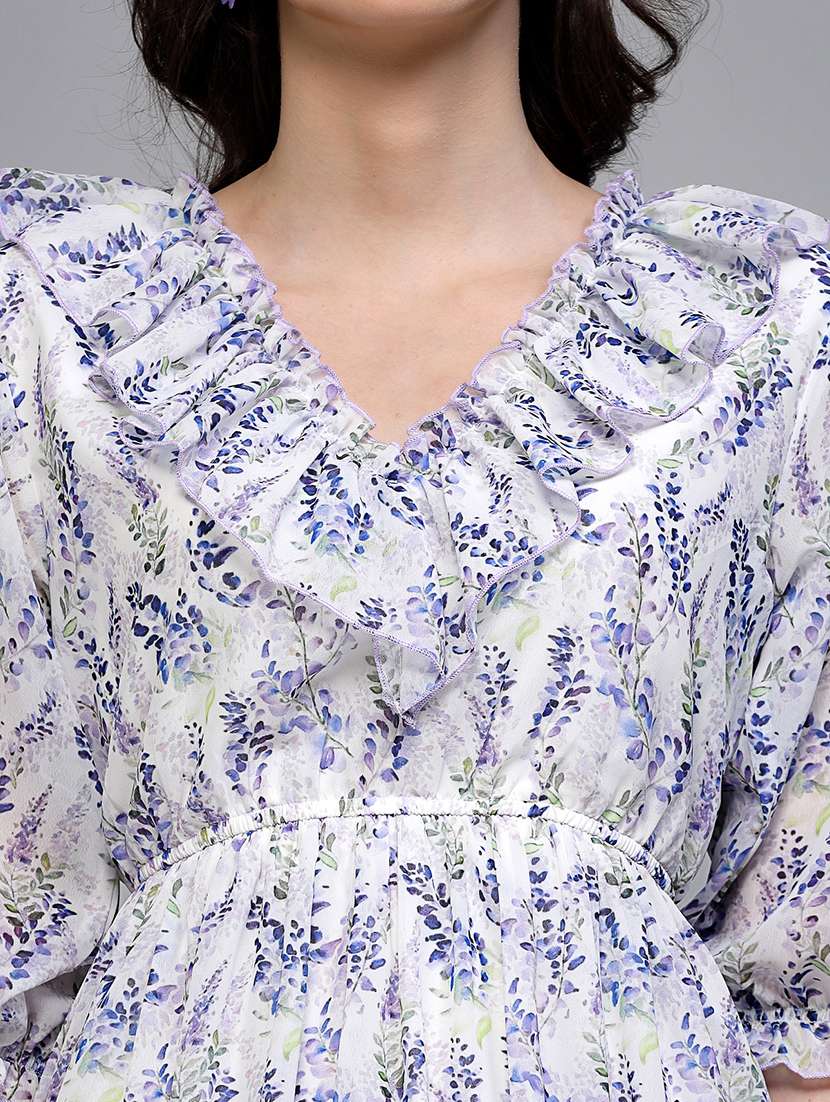 women floral print puff sleeve tiered dress - 22037059 - Standard Image - 5