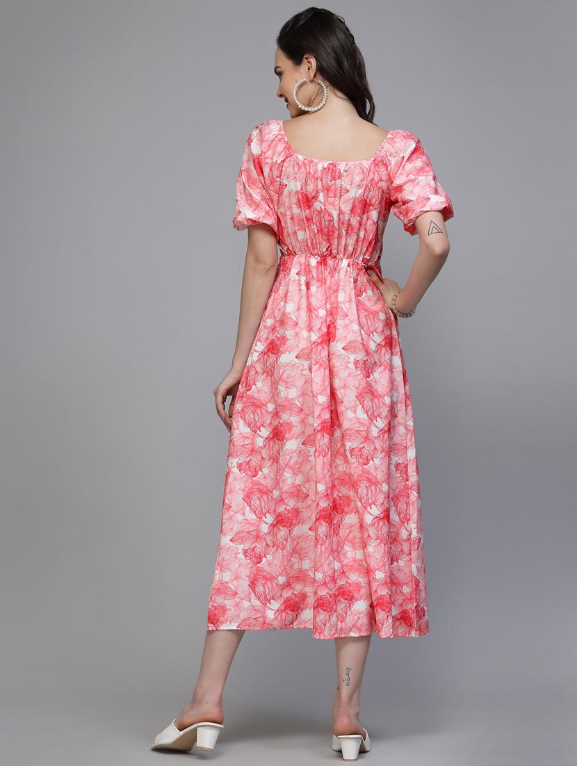 women floral print puff sleeve cut out a-line dress - 22037060 - Standard Image - 3
