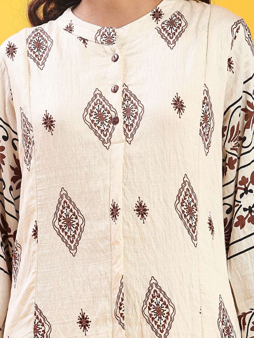 women printed mandarin neck a-line kurta - 22037419 -  Standard Image - 5