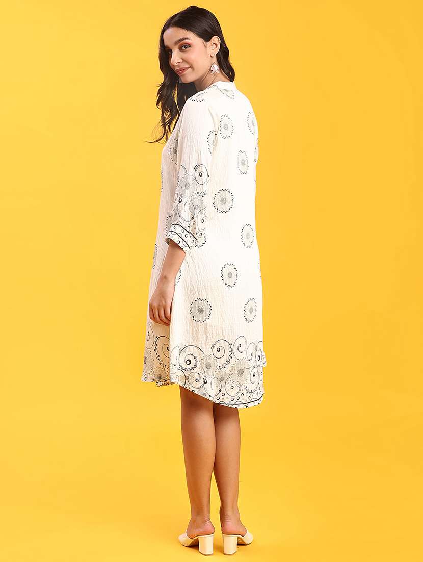 women printed mandarin neck a-line dress - 22037420 -  Standard Image - 3