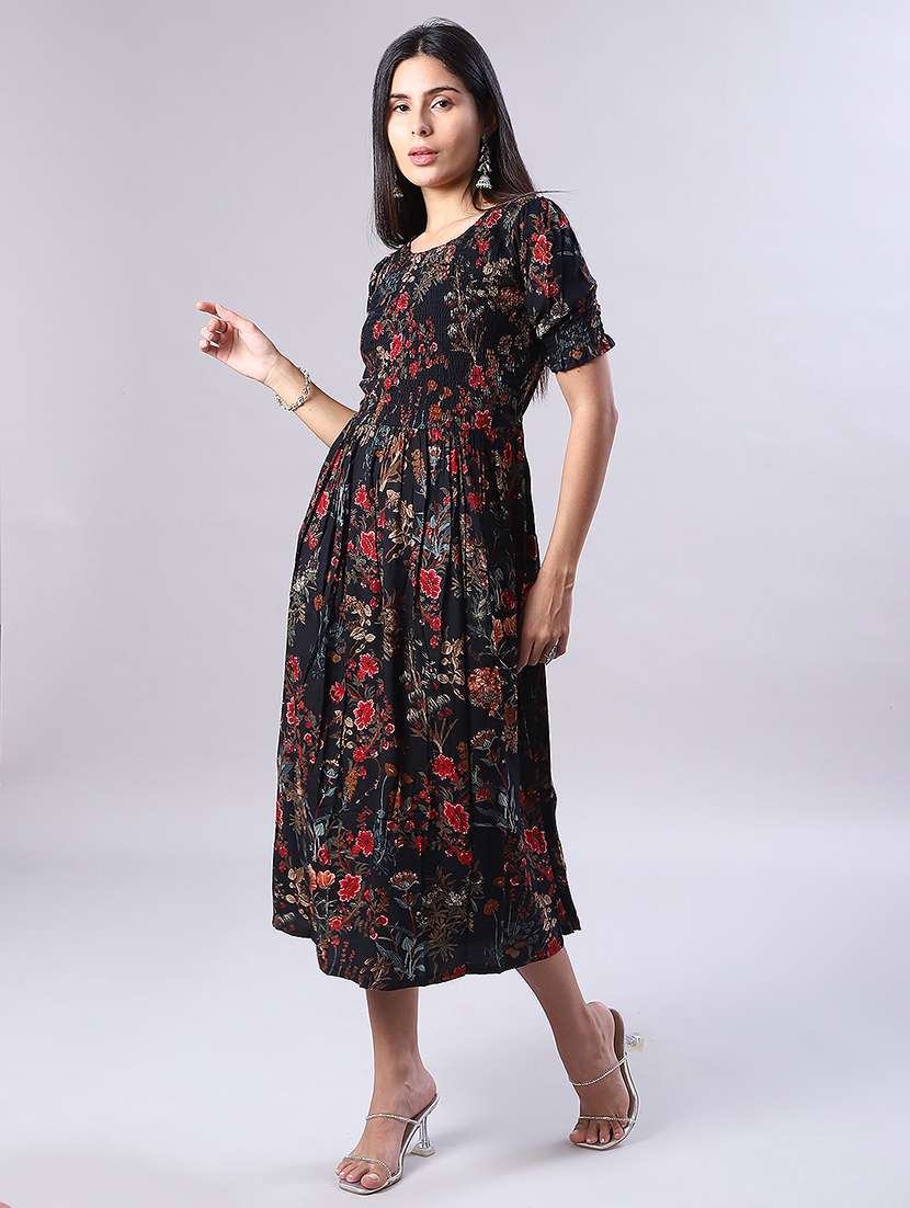 women floral print puff sleeve fit & flare dress - 22037548 -  Standard Image - 3