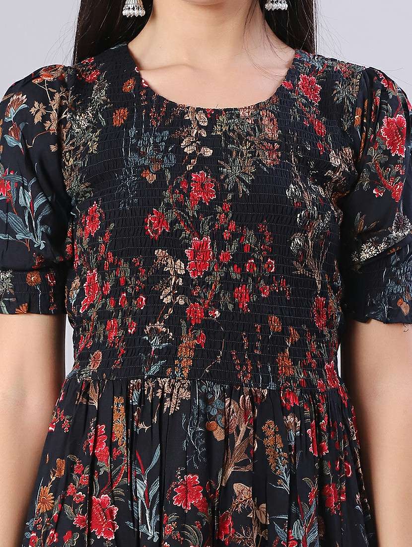 women floral print puff sleeve fit & flare dress - 22037548 -  Standard Image - 5