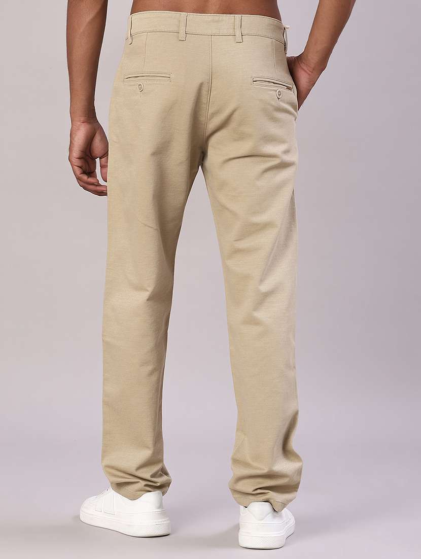 men solid mid rise flat front casual trouser - 22037581 -  Standard Image - 3