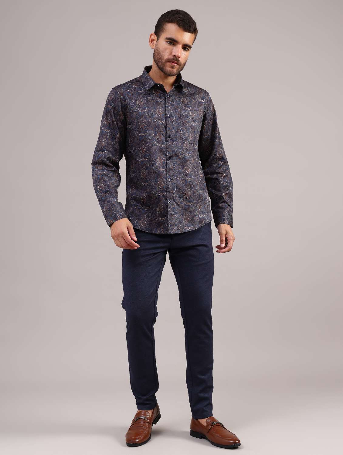 men printed collared long sleeve shirt - 22037656 -  Standard Image - 5