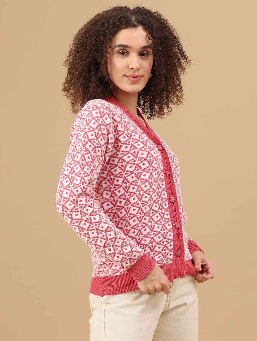 women self design long sleeve cardigan - 22037720 -  Standard Image - 3