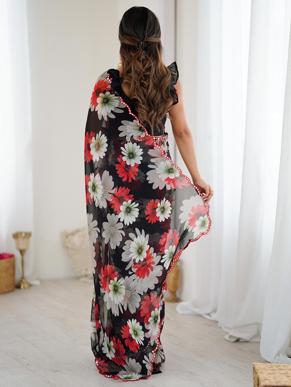 women floral printed saree with blouse - 22037765 - Standard Image - 3