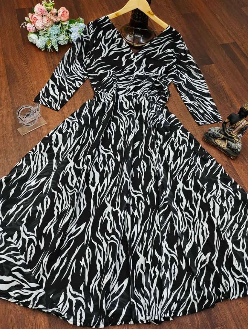 women black printed long sleeve fit & flare dress - 22037772 -  Standard Image - 3