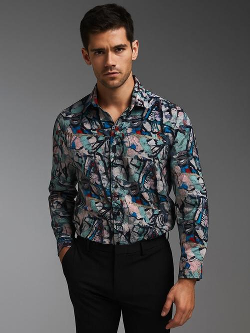 men printed collared long sleeve casual shirt - 22037776 - Standard Image - 0