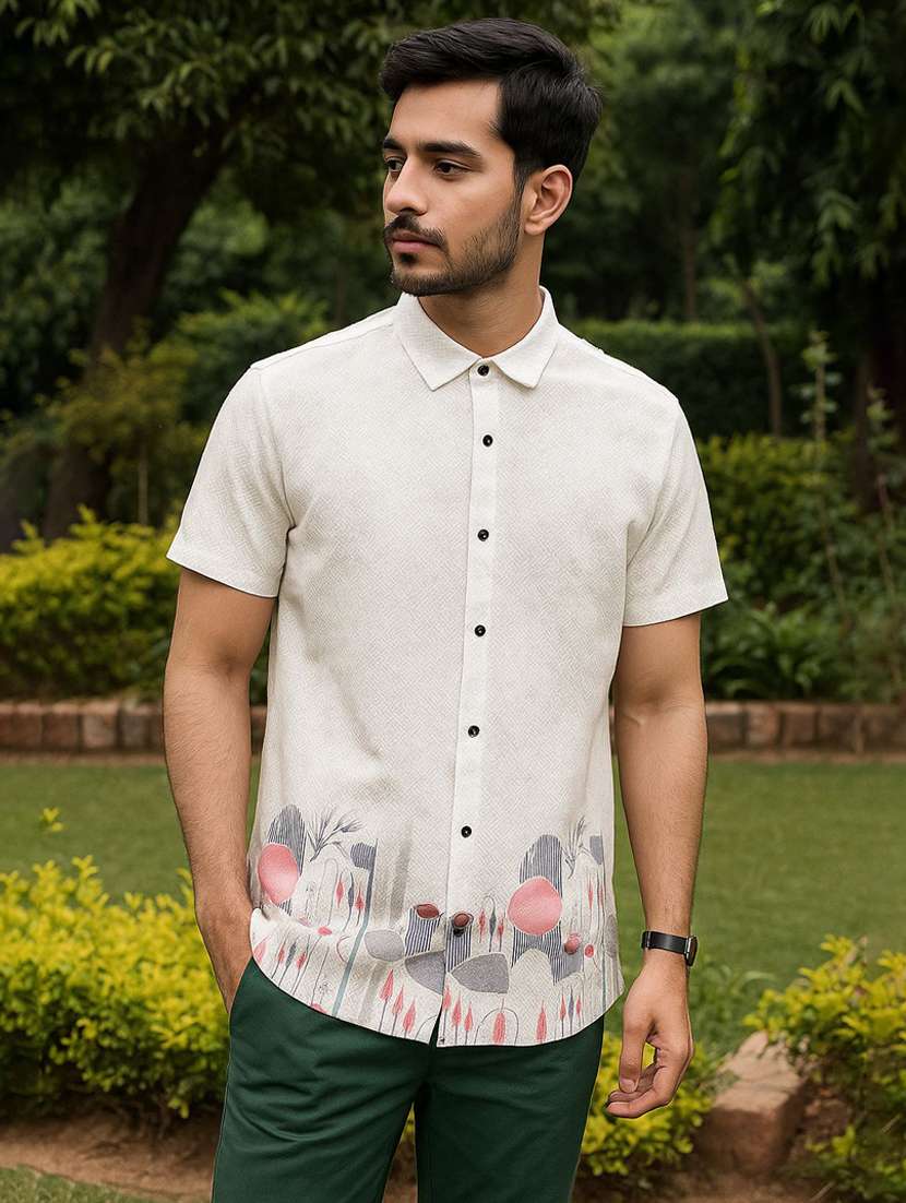 men printed collared short sleeve casual shirt - 22037778 - Zoom Image - 0