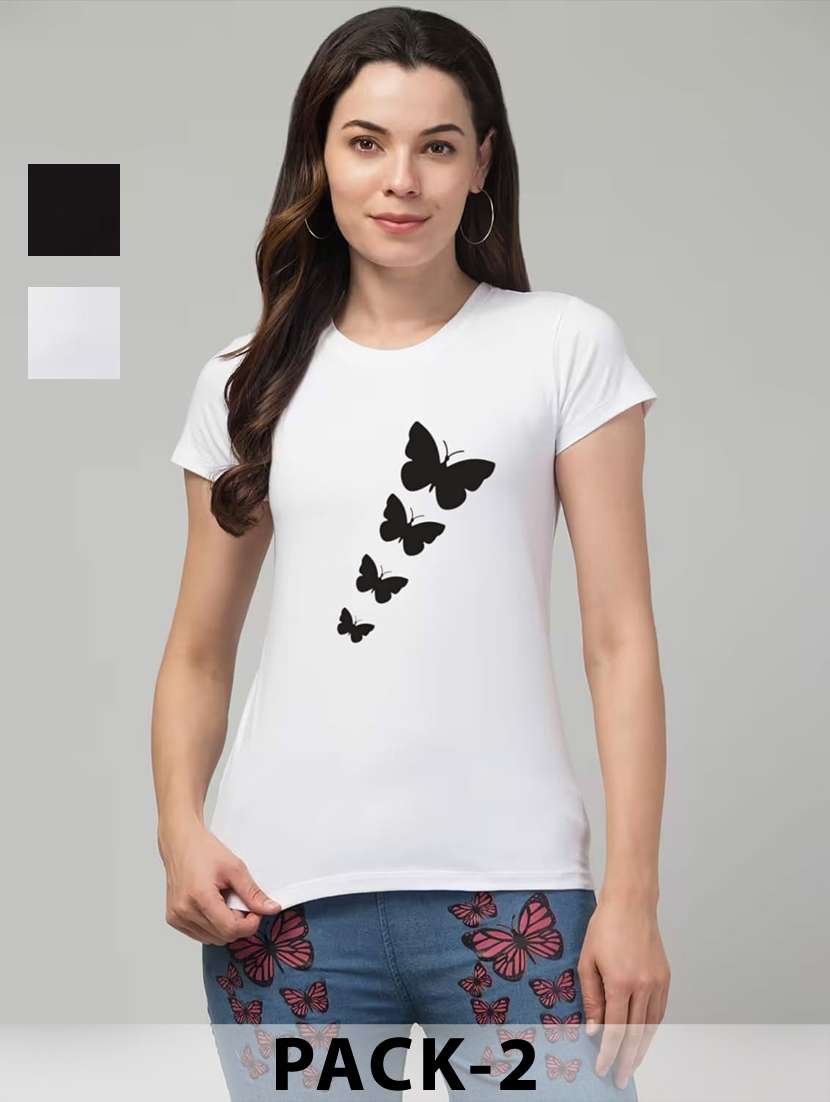women pack of 2 printed short sleeves t-shirt
