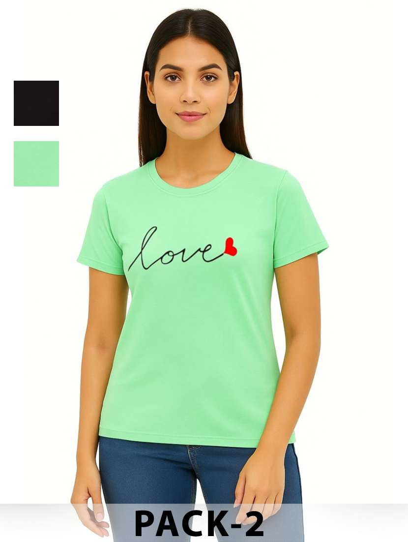 women pack of 2 printed short sleeves t-shirt