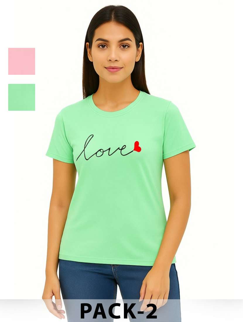 women pack of 2 printed short sleeves t-shirt