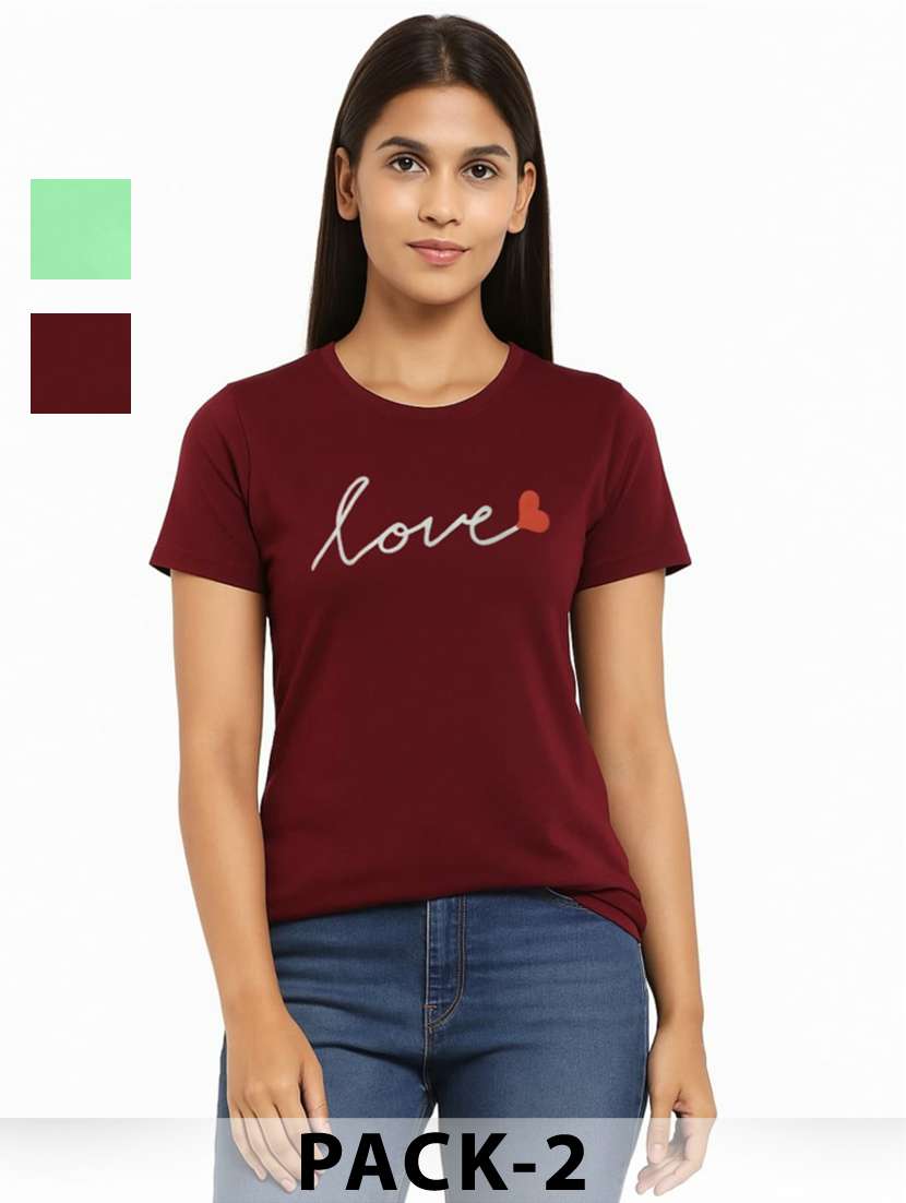 women pack of 2 printed short sleeves t-shirt