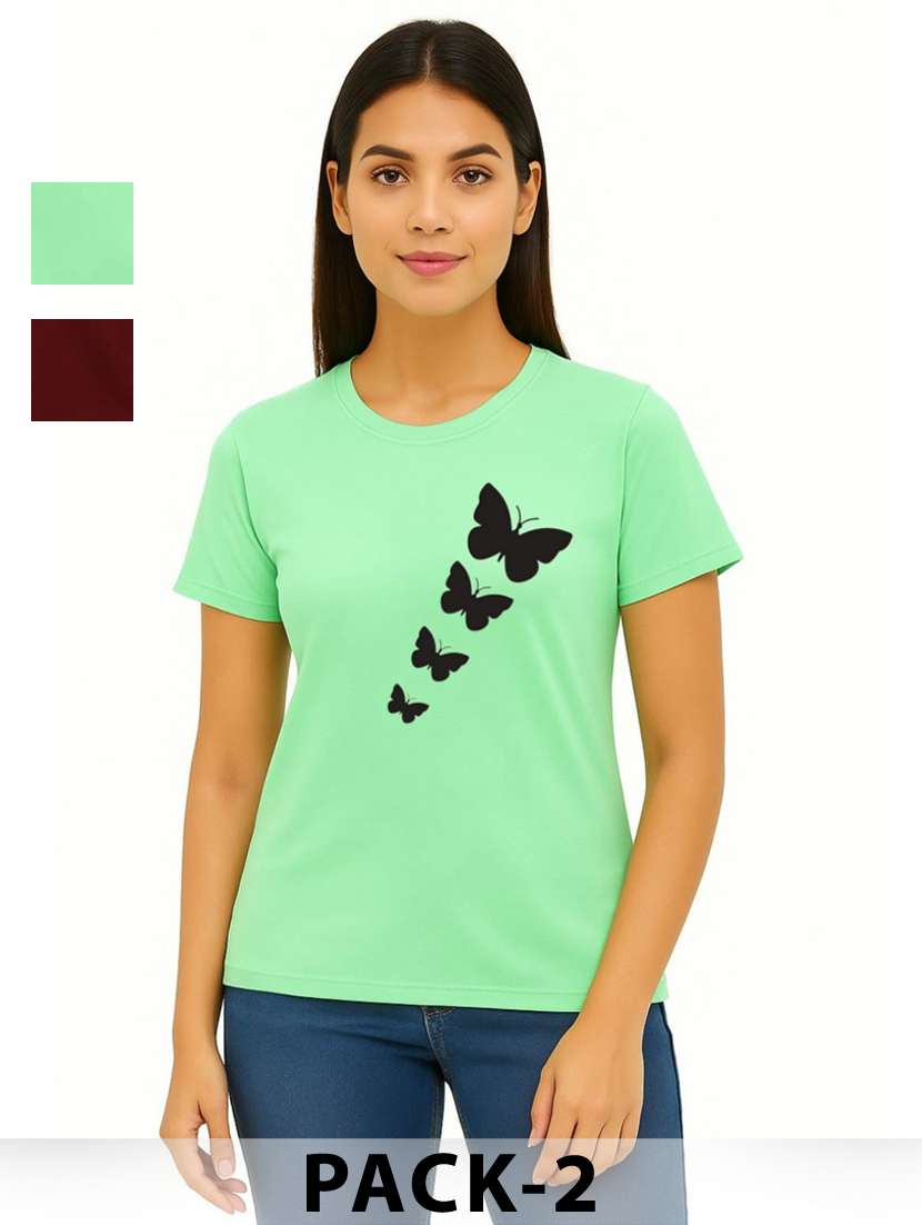 women pack of 2 printed short sleeves t-shirt
