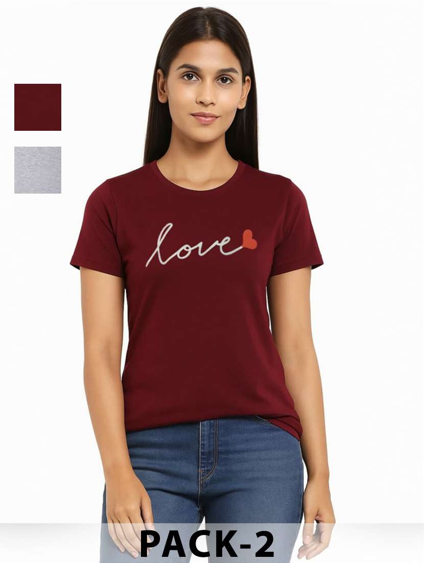 women pack of 2 printed short sleeves t-shirt