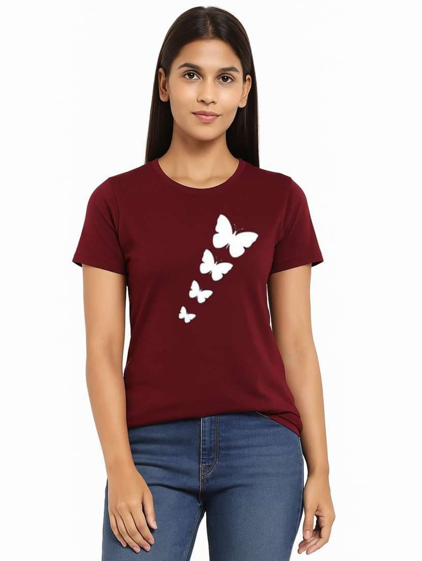 maroon cotton blend regular tshirt