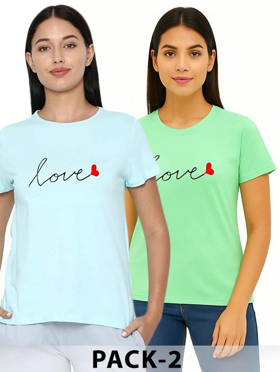 women pack of 2 printed short sleeves t-shirt