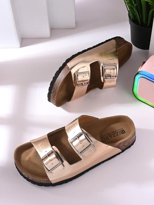 women golden slip on sandal - 22037856 - Standard Image - 0