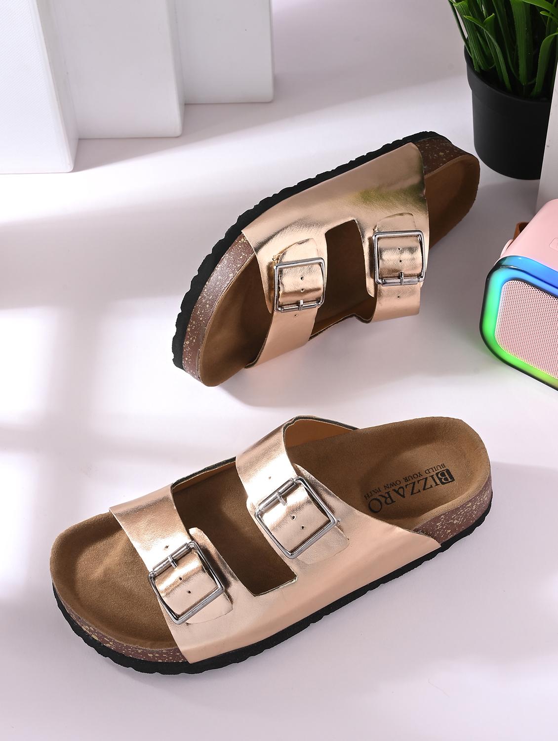 women golden slip on sandal - 22037856 - Zoom Image - 0