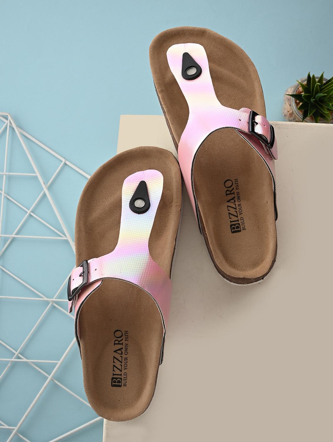 women pink slip on sandal