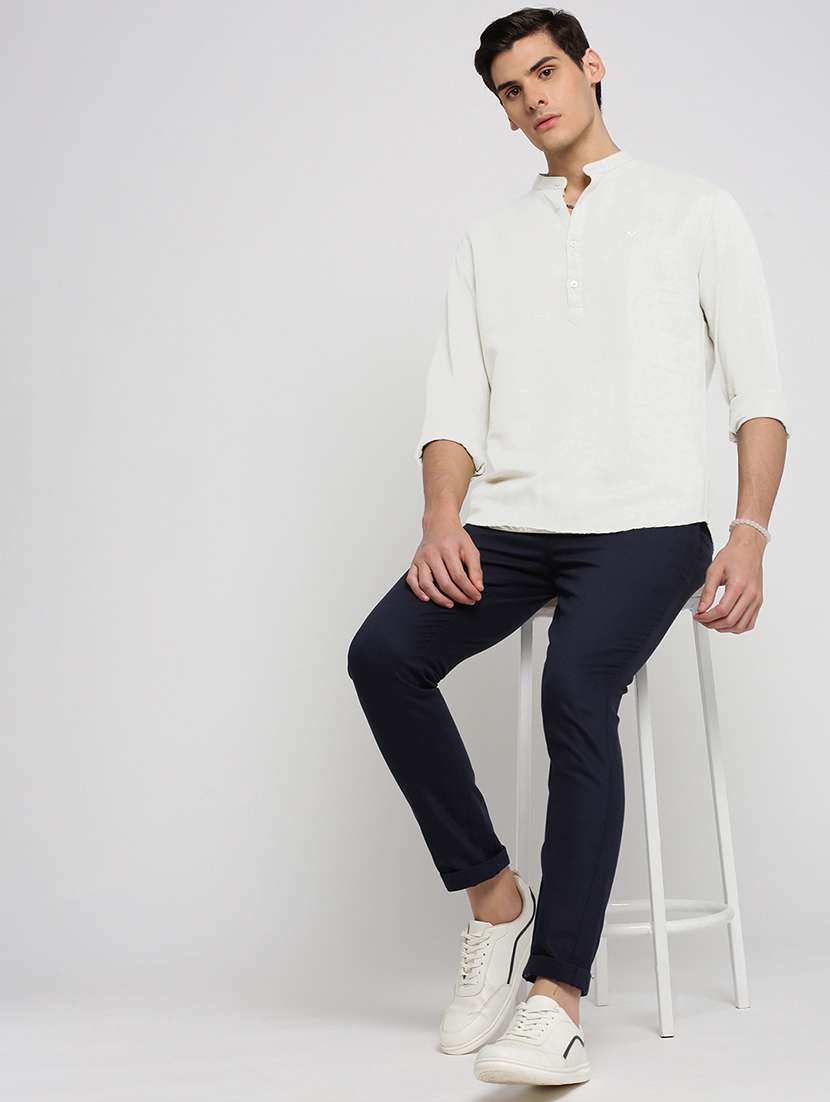 men solid mandarin collar long sleeve short kurta  - 22037862 -  Standard Image - 5