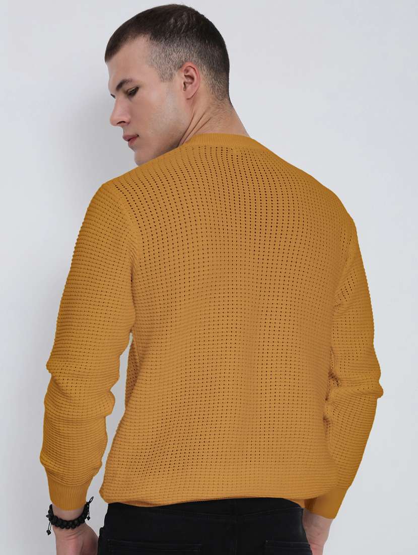 men mustard solid long sleeve pullover - 22037872 -  Standard Image - 3