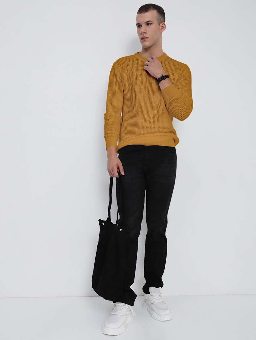 men mustard solid long sleeve pullover - 22037872 -  Standard Image - 5