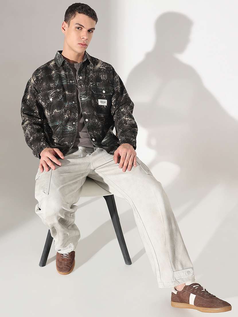 men printed collared long sleeve shacket - 22037873 -  Standard Image - 5