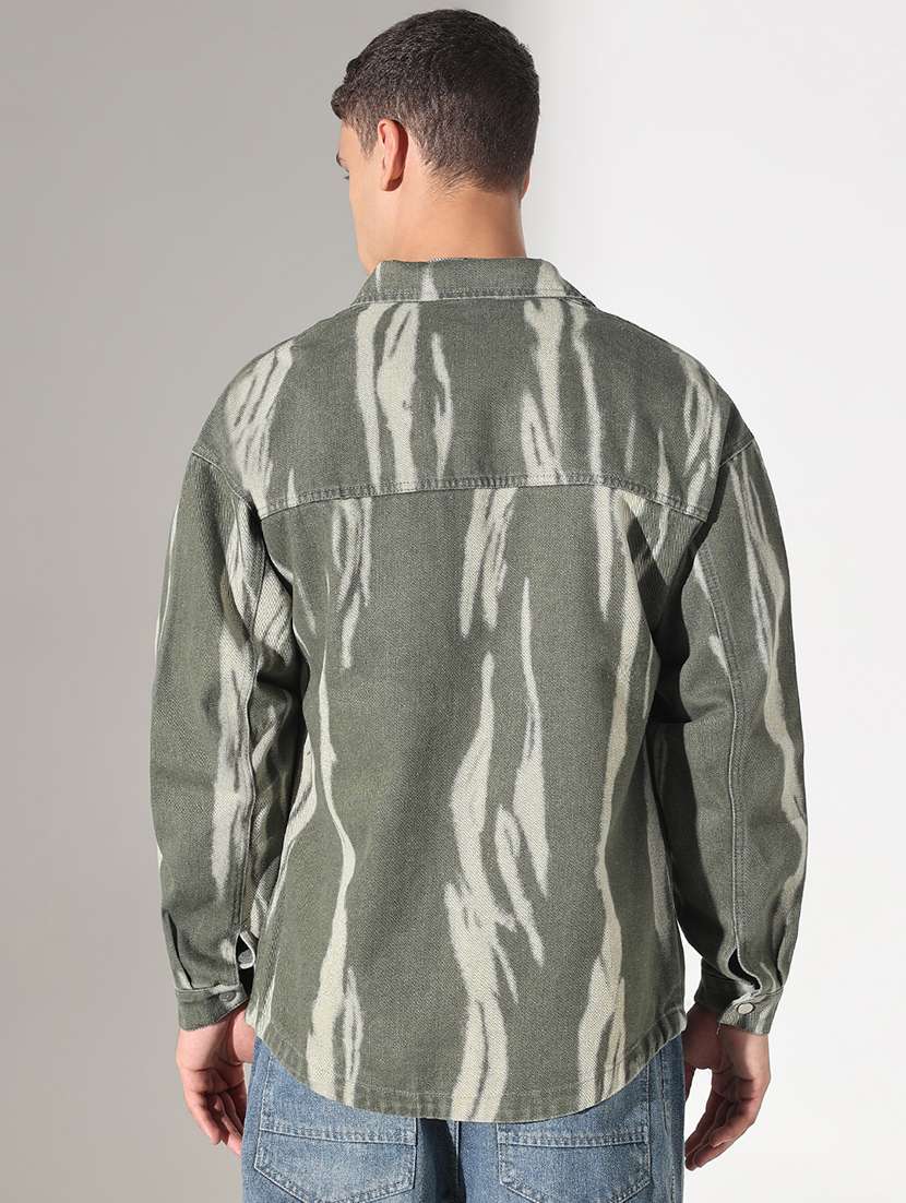 men printed collared long sleeve shacket - 22037875 -  Standard Image - 3