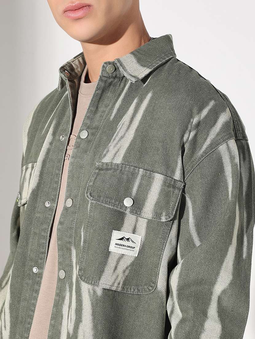 men printed collared long sleeve shacket - 22037875 -  Standard Image - 5