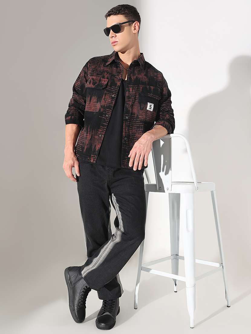 men printed collared long sleeve shacket - 22037876 -  Standard Image - 3