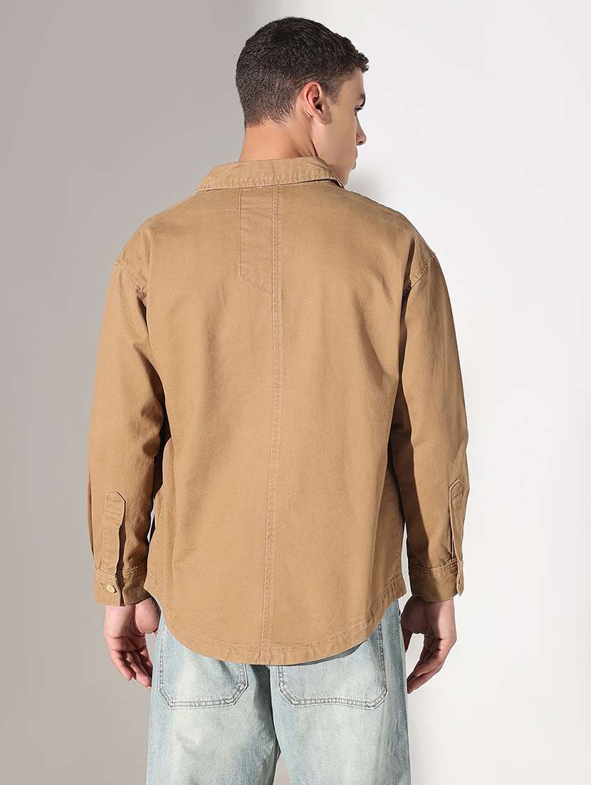 men solid collared long sleeve shacket - 22037879 -  Standard Image - 3