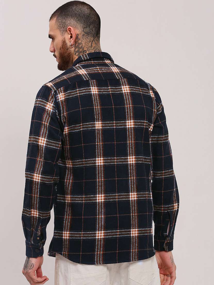 men checkered collared long sleeve shacket - 22037880 -  Standard Image - 3