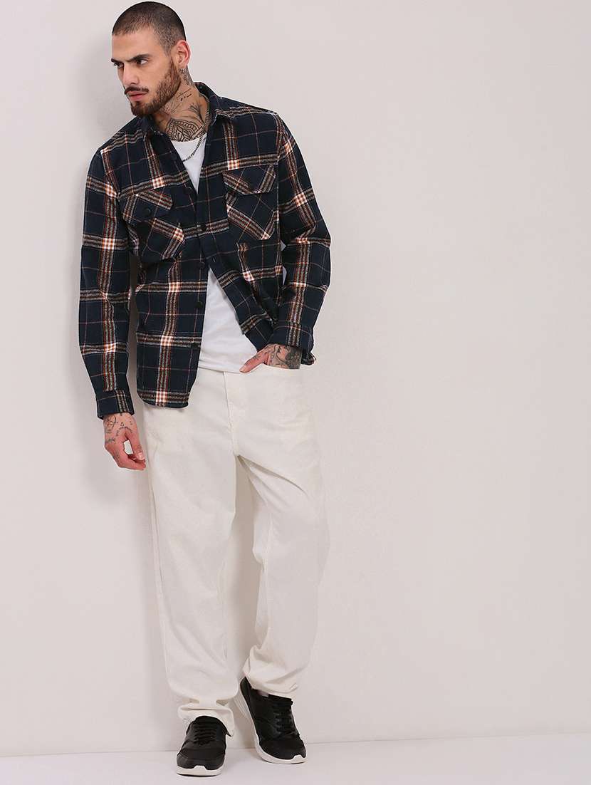 men checkered collared long sleeve shacket - 22037880 -  Standard Image - 5