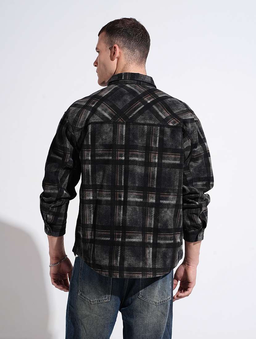 men checkered collared long sleeve shacket - 22037881 -  Standard Image - 3