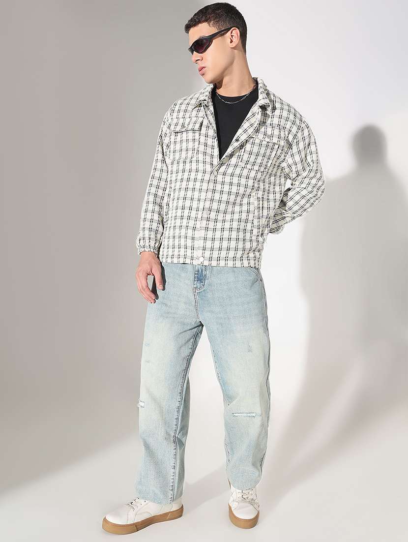 men checkered collared long sleeve shacket - 22037889 -  Standard Image - 3