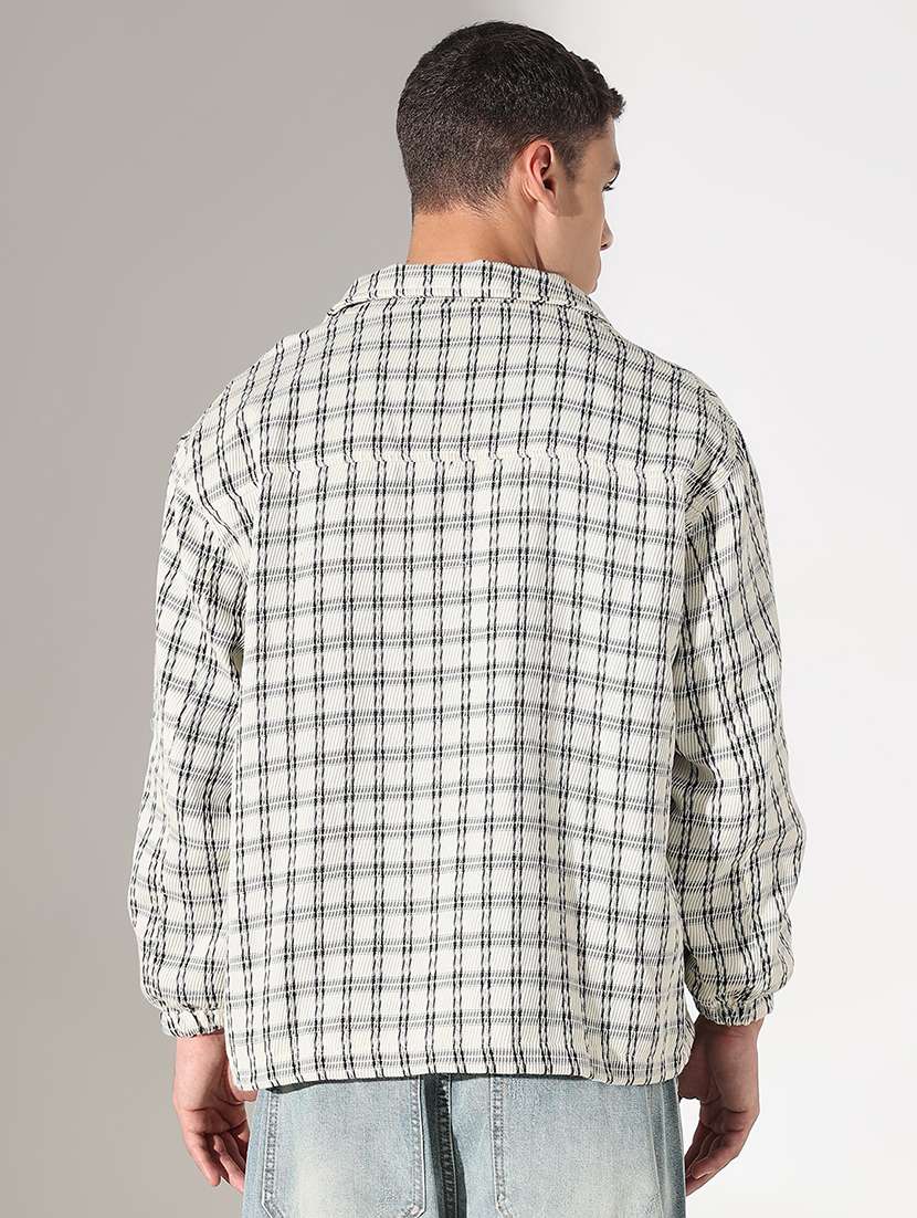 men checkered collared long sleeve shacket - 22037889 -  Standard Image - 5
