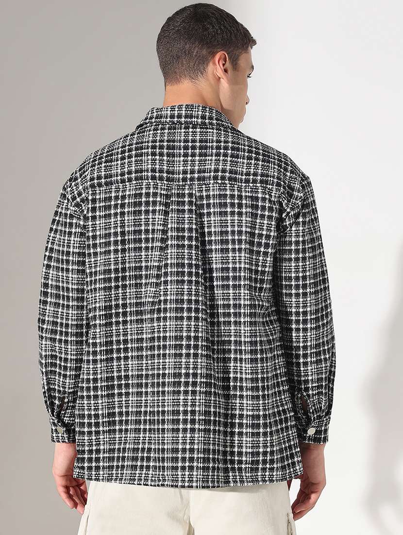 men checkered collared long sleeve shacket - 22037890 -  Standard Image - 5